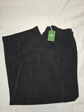Halara Black Corduroy Wide Leg Pants Elastic Waist Pleated Women's Large NEW B4